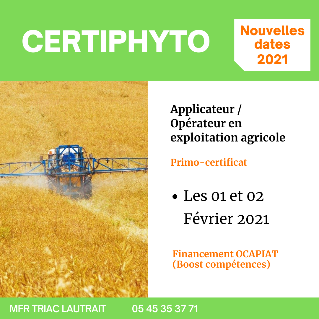 CERTIPHYTO Applicateur / Opérateur en exploitation agricole