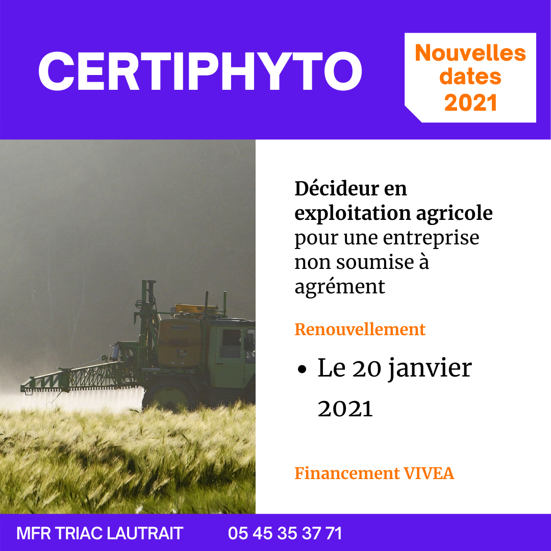 CERTIPHYTO Décideurs en exploitation agricole pour une entreprise non soumise à agrément  RENOUVELLEMENT