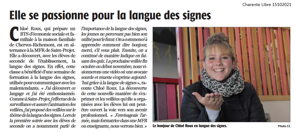 Chloé se passionne pour la langue des signes française